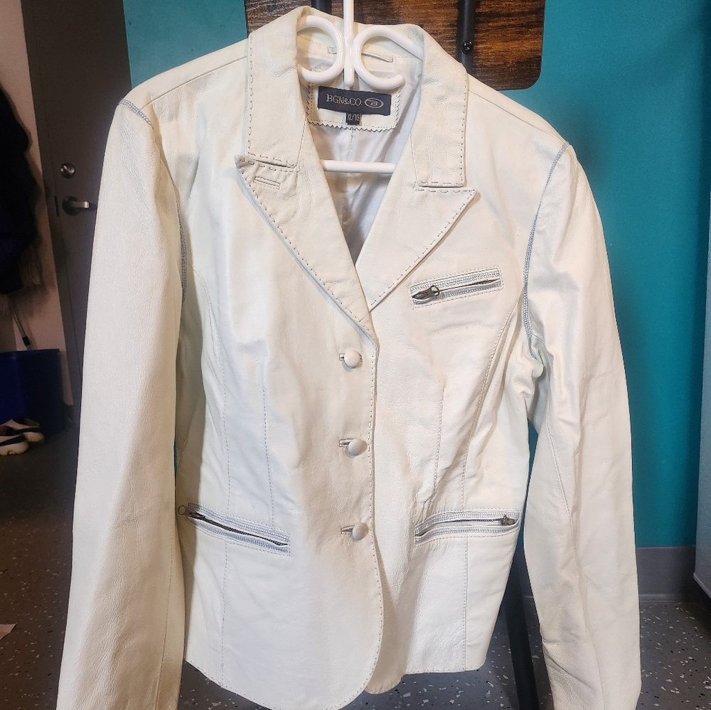 Women's XL Genuine White Leather Jacket